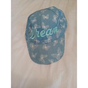 Blue and White Butterfly DREAM Embroidered Adjustable Baseball Hat - Cap